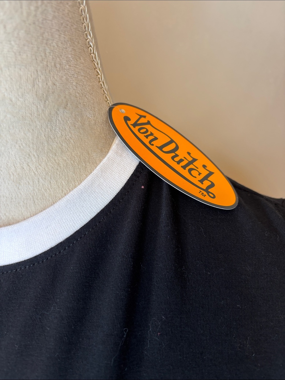 Von Dutch Pink Rhinestone Logo Ringer Cropped Tee - Picture 3 of 4